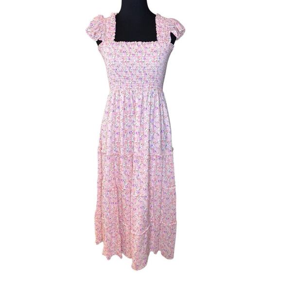 hill house nap dress medium Smocked Pink Floral - Picture 1 of 8